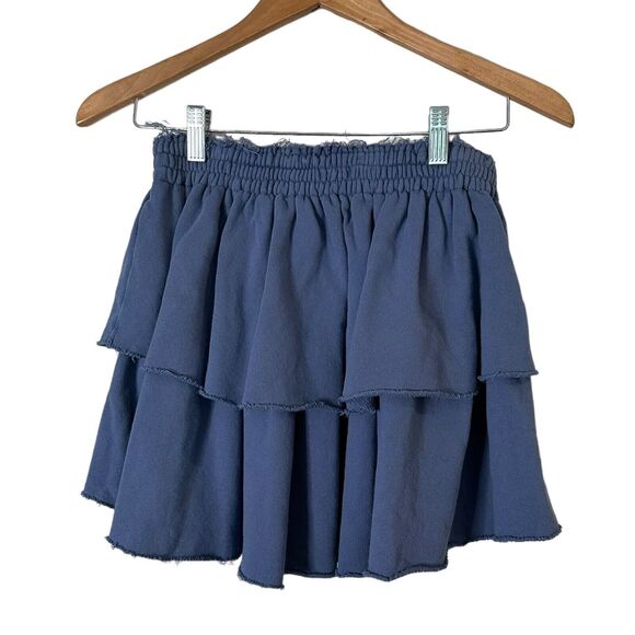 Aerie Weekend Ruffle Tiered Mini Skirt Blue Terry Cloth Pull On Women's Size M - Picture 2 of 13